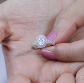 Oval Halo 925 Sterling Silver CZ Engagement Ring Promise Bridal Ring Wedding Band